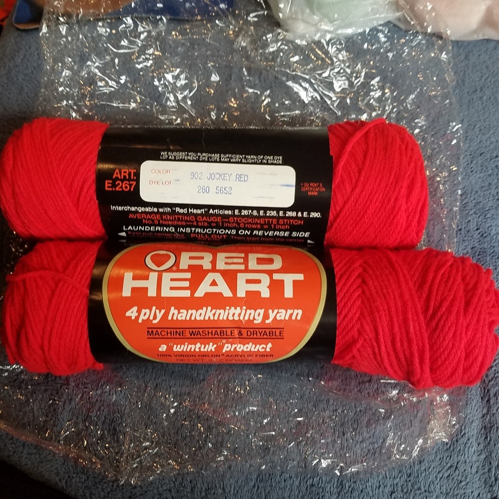 Vintage Red Heart 4 Ply Yarn 3.5oz #902 Jockey Red New 2 Skeins Orlon Acrylic